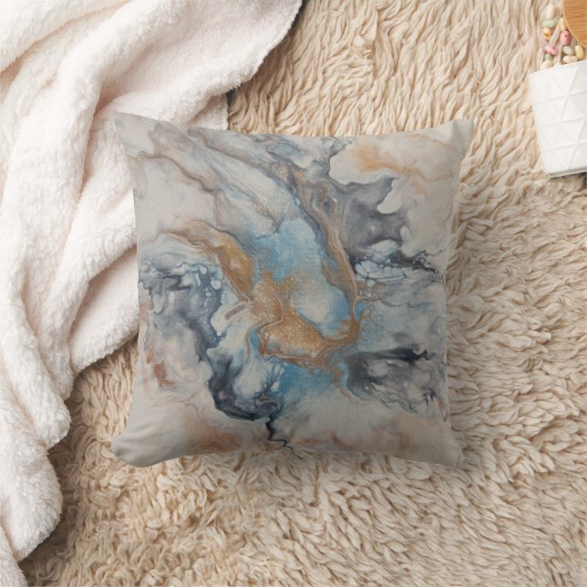 Blue, grey, bronze, cream abstract modern throw pillow (Blanket)