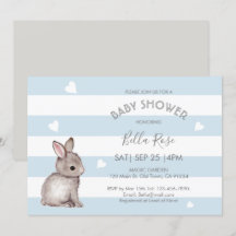 Blue Grey Bunny Baby Douche Invitations