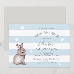 Blue Grey Bunny Baby Douche Invitations