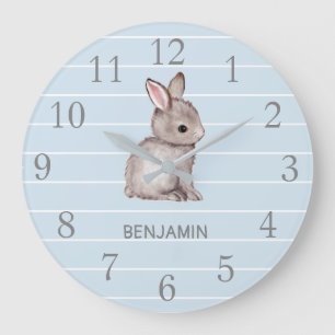 Blue Grey Bunny Nursery Decor Wall Clock