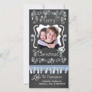 Blue/Grey Chalkboard Merry Christmas Photo Card