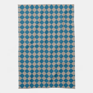 Blue Grey Chequered Diamond Pattern Kitchen Towel