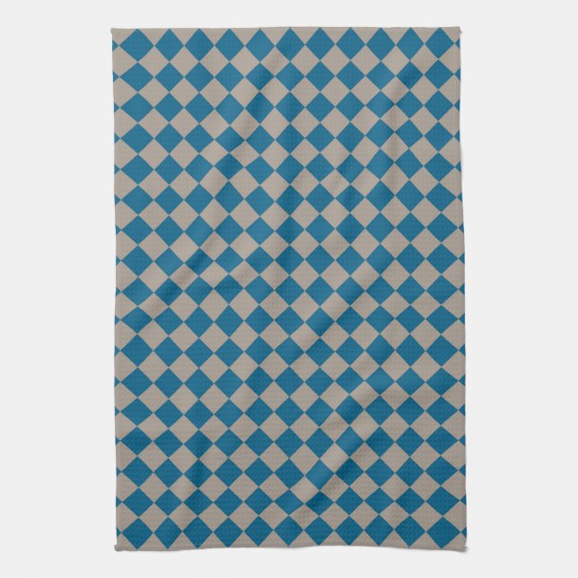 Blue Grey Chequered Diamond Pattern Kitchen Towel (Vertical)