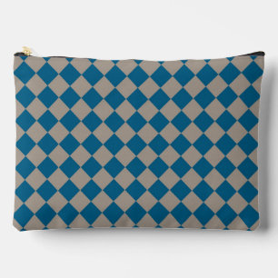 Blue Grey Chequered Diamond Pattern Large Accessory Pouch