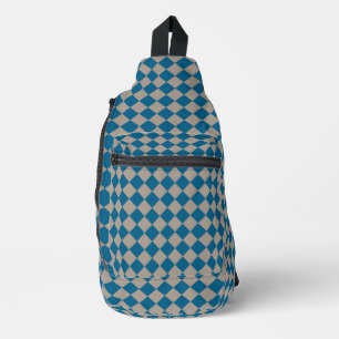 Blue Grey Chequered Diamond Pattern Sling Bag