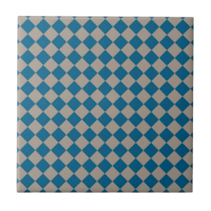 Blue Grey Chequered Diamond Pattern Tile