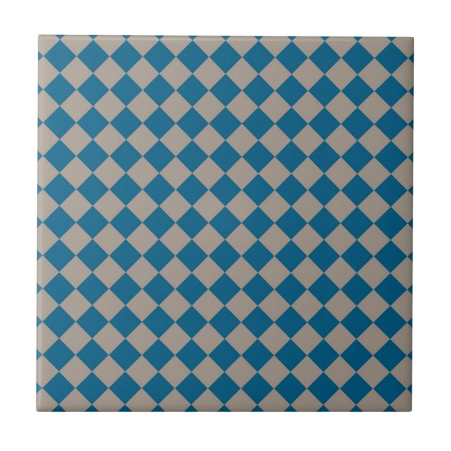 Blue Grey Chequered Diamond Pattern Tile (Front)