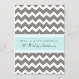 Blue Grey Chevron 5th Anniversary Invitation