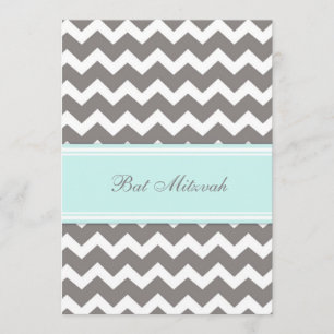 Blue Grey Chevron Bat Mitzvah Invitations