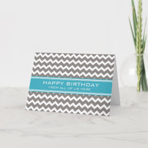 Blue Grey Chevron Business From Group Birthday Card