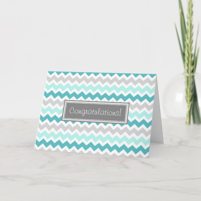 Blue Grey Chevron Congratulations New Baby Boy Card (Front)