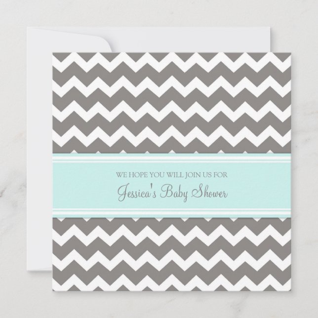 Blue Grey Chevron Custom Baby Shower Invitations (Front)