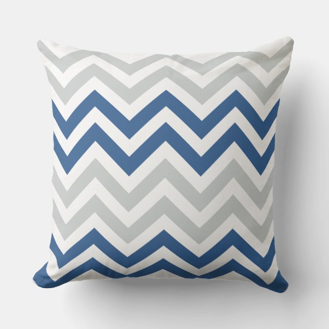 Blue Grey Chevron Outdoor Pillow (Front)