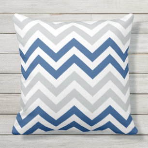 Blue Grey Chevron Outdoor Pillow