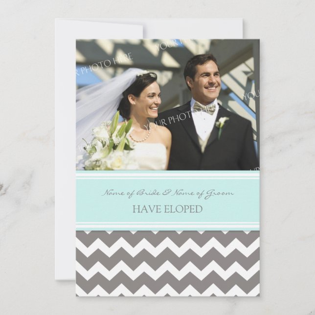 Blue Grey Chevron Photo Elopement Faire-part (Devant)