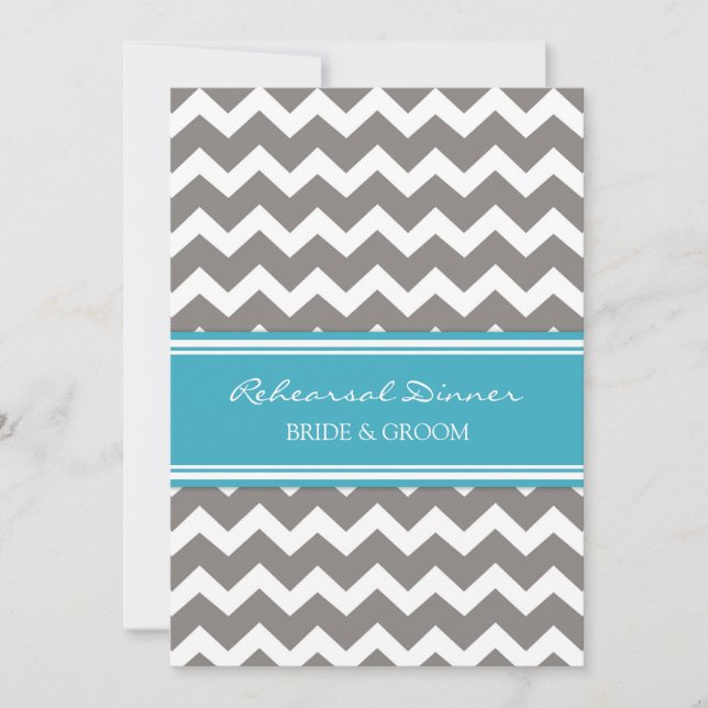 Blue Grey Chevron Rehearsal Dinner Party Invitation (Front)