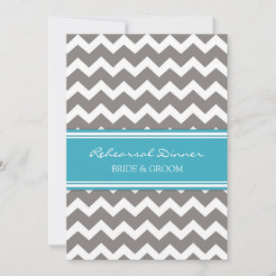Blue Grey Chevron Rehearsal Dinner Party Invitation