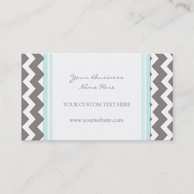 Blue Grey Chevron Retro Business Cards (Front)