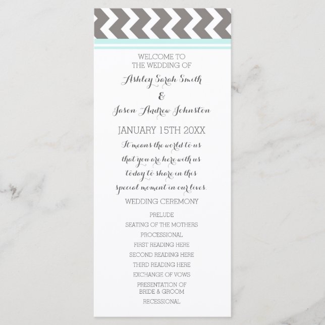 Blue Grey Chevron Wedding Program (Front)