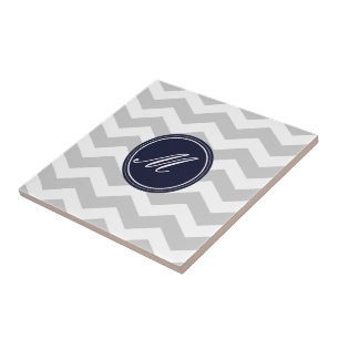 Blue & Grey Chevron with Monogram Tiles