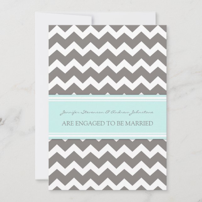 Blue Grey Chevrons Engagement Announcement Cards (Front)