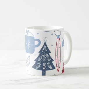 Blue Grey Christmas Elements Pattern Mug