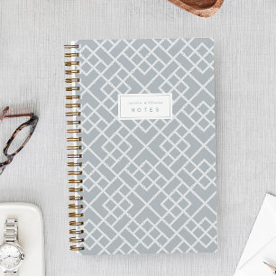 Blue Grey   Coastal Bamboo Trellis Personalized Notebook
