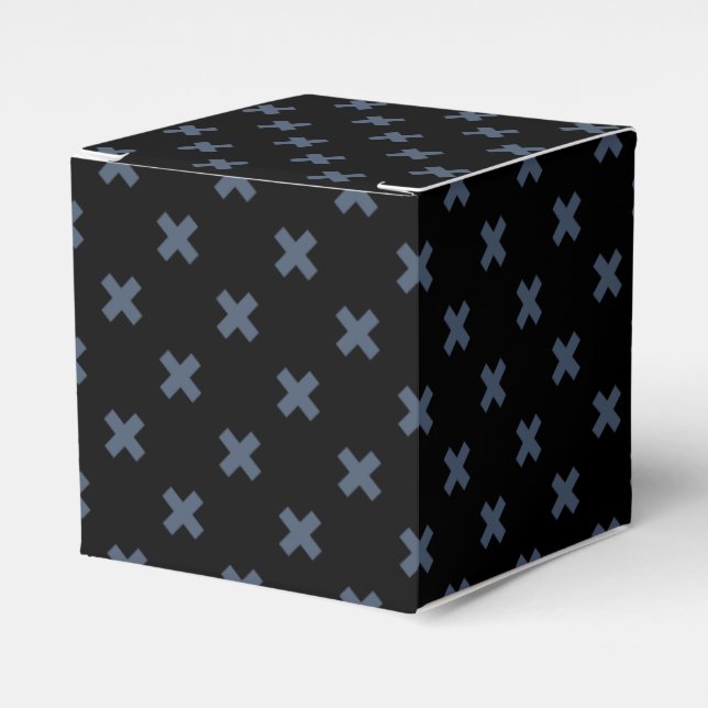 Blue-grey cross stitches on black favor box (Front Side)