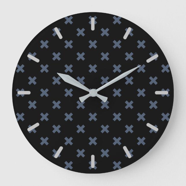 Blue-grey cross stitches on black large clock (Front)