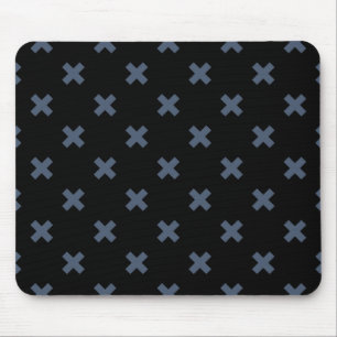 Blue-grey cross stitches on black mouse pad