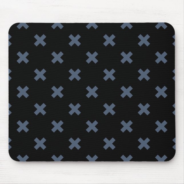 Blue-grey cross stitches on black mouse pad (Front)