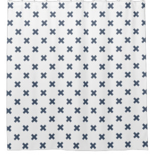 Blue-grey cross stitches on white