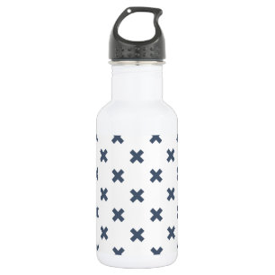 Blue-grey cross stitches on white 532 ml water bottle