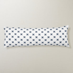 Blue-grey cross stitches on white body pillow