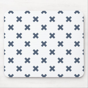 Blue-grey cross stitches on white mouse pad