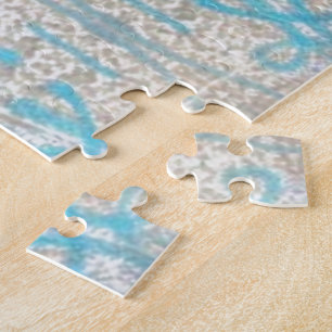 Blue Grey Curly Decorative Graffiti Wall Pattern Jigsaw Puzzle