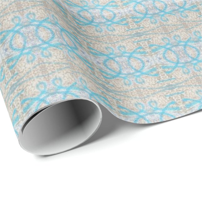 Blue Grey Curly Decorative Graffiti Wall Pattern Wrapping Paper (Roll Corner)