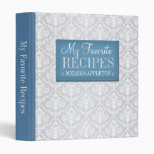 Blue & Grey Damask 1" Recipe Binder