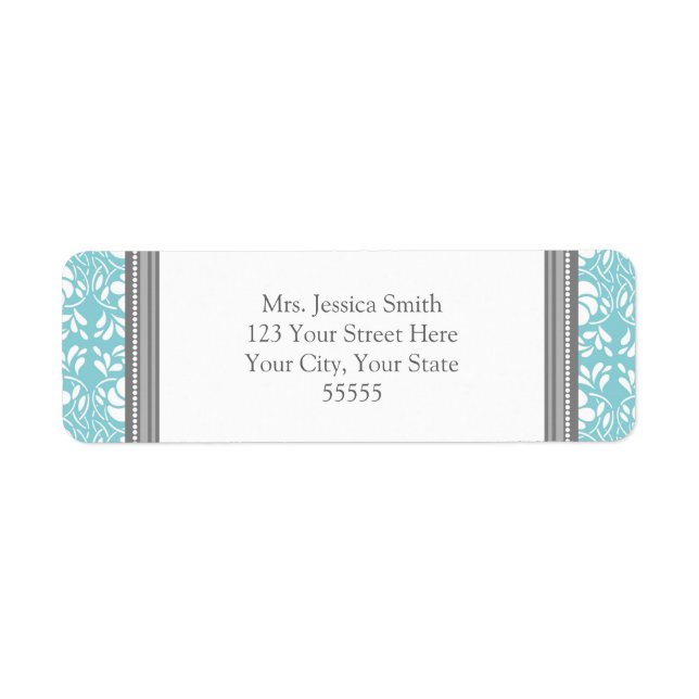 Blue Grey Damask Custom Return Address Labels (Front)