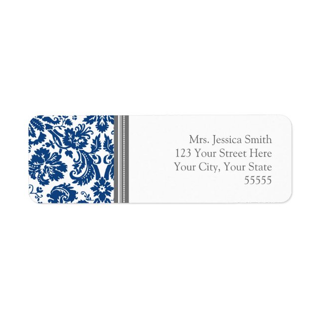 Blue Grey Damask Custom Return Address Labels (Front)