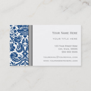 Blue Grey Damask Floral Business Cards