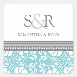 Blue Grey Damask Monogram Envelope Seal