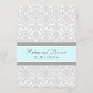 Blue Grey Damask Rehearsal Dinner Party Invitation