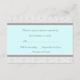 Blue Grey Damask RSVP Wedding Card
