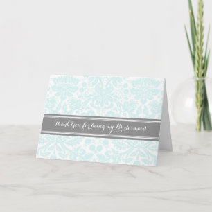 Blue Grey Damask Thank You Bridesmaid Card