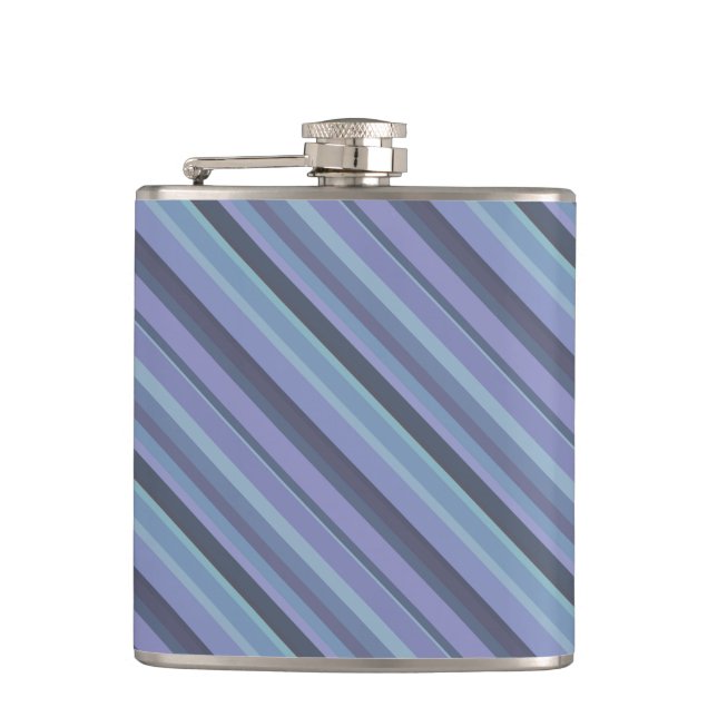 Blue-grey diagonal stripes hip flask (Front)