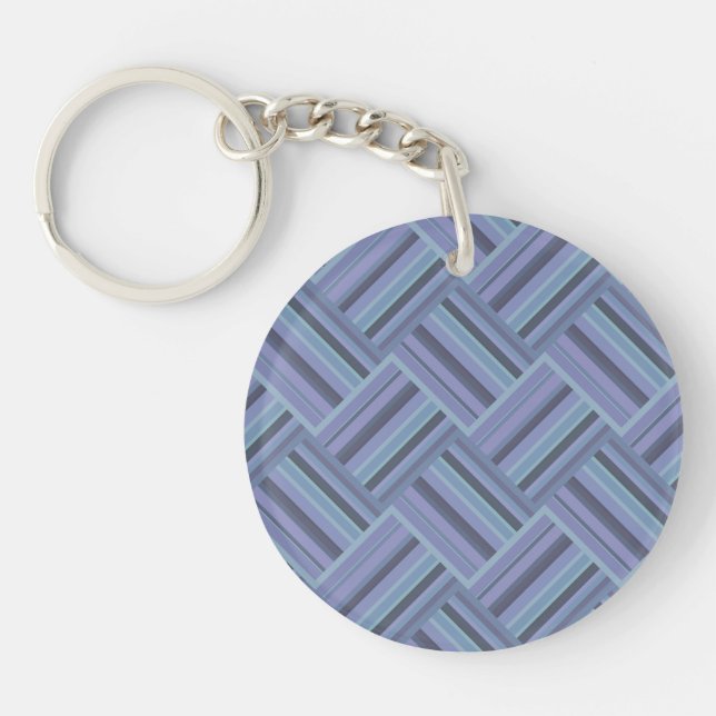 Blue-grey diagonal stripes weave pattern keychain (Front)