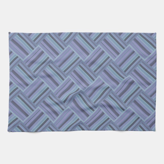 Blue-grey diagonal stripes weave pattern kitchen towel (Horizontal)