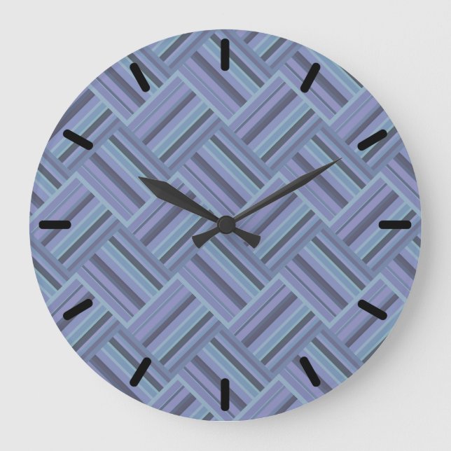 Blue-grey diagonal stripes weave pattern large clock (Front)