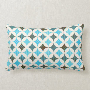 Blue Grey Diamond Circle Pattern Design Lumbar Pillow